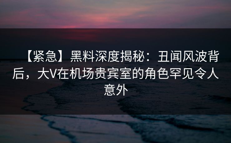 【紧急】黑料深度揭秘：丑闻风波背后，大V在机场贵宾室的角色罕见令人意外