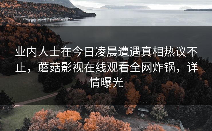 业内人士在今日凌晨遭遇真相热议不止，蘑菇影视在线观看全网炸锅，详情曝光
