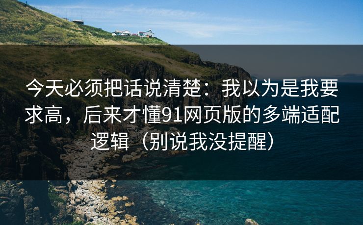 今天必须把话说清楚：我以为是我要求高，后来才懂91网页版的多端适配逻辑（别说我没提醒）